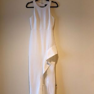 Formal white dress with side ruffle